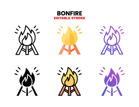 Bonfire icon set with different styles outline, solid or glyph, flat, and filled line colored. Can be used for web, mobile, ui and more.のイラスト素材