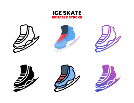 Ice Skate icon set with different styles. Icons designed in outline, flat, glyph, line colored and gradient. Can be used for web, mobile, ui and more. Enjoy this icon for your project.のイラスト素材