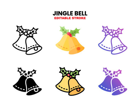Jingle Bell icon set with different styles. Icons designed in outline, flat, glyph, line colored and gradient. Can be used for web, mobile, ui and more. Enjoy this icon for your project.のイラスト素材