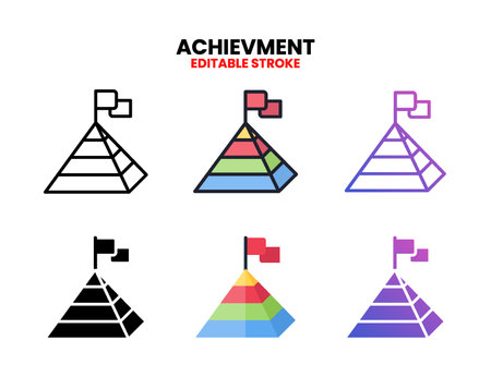 Achievment icon set style ouline, glyph, flat color and gradient. Editable Stroke and pixel perfect. Vector Illustration for Graphic Design Element. Isolated on white backgroundのイラスト素材