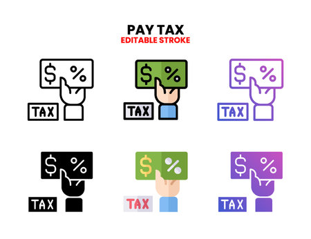 Pay Tax icon set style ouline, glyph, flat color and gradient. Editable Stroke and pixel perfect. Vector Illustration for Graphic Design Element. Isolated on white backgroundのイラスト素材