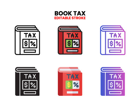 Book Tax icon set style ouline, glyph, flat color and gradient. Editable Stroke and pixel perfect. Vector Illustration for Graphic Design Element. Isolated on white backgroundのイラスト素材