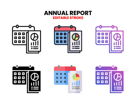 Annual Report icon set style ouline, glyph, flat color and gradient. Editable Stroke and pixel perfect. Vector Illustration for Graphic Design Element. Isolated on white backgroundのイラスト素材