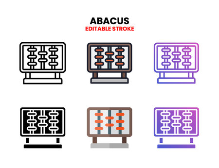 Abacus icon set style ouline, glyph, flat color and gradient. Editable Stroke and pixel perfect. Vector Illustration for Graphic Design Element. Isolated on white backgroundのイラスト素材