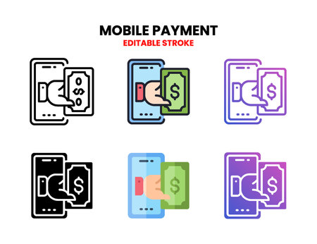 Mobile Payment icon set style ouline, glyph, flat color and gradient. Editable Stroke and pixel perfect. Vector Illustration for Graphic Design Element. Isolated on white backgroundのイラスト素材
