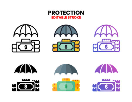 Protection icon set style ouline, glyph, flat color and gradient. Editable Stroke and pixel perfect. Vector Illustration for Graphic Design Element. Isolated on white backgroundのイラスト素材