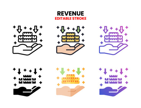 Revenue icon set style ouline, glyph, flat color and gradient. Editable Stroke and pixel perfect. Vector Illustration for Graphic Design Element. Isolated on white backgroundのイラスト素材