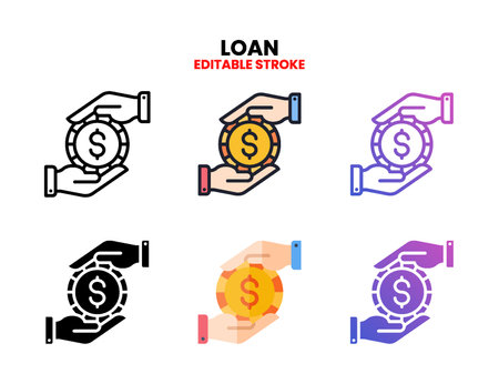Loan icon set style ouline, glyph, flat color and gradient. Editable Stroke and pixel perfect. Vector Illustration for Graphic Design Element. Isolated on white backgroundのイラスト素材