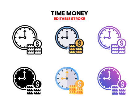 Time Money icon set style ouline, glyph, flat color and gradient. Editable Stroke and pixel perfect. Vector Illustration for Graphic Design Element. Isolated on white backgroundのイラスト素材