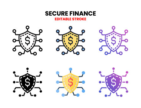 Secure Finance icon set style ouline, glyph, flat color and gradient. Editable Stroke and pixel perfect. Vector Illustration for Graphic Design Element. Isolated on white backgroundのイラスト素材
