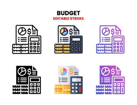 Budget icon set style ouline, glyph, flat color and gradient. Editable Stroke and pixel perfect. Vector Illustration for Graphic Design Element. Isolated on white backgroundのイラスト素材