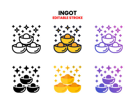 Ingots icon set style ouline, glyph, flat color and gradient. Editable Stroke and pixel perfect. Vector Illustration for Graphic Design Element. Isolated on white backgroundのイラスト素材
