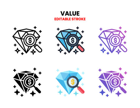 Value icon set style ouline, glyph, flat color and gradient. Editable Stroke and pixel perfect. Vector Illustration for Graphic Design Element. Isolated on white backgroundのイラスト素材