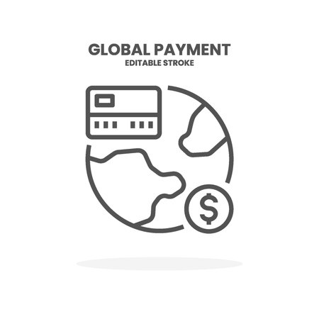 Credit Card Global Payment line icon. Vector illustration on white background. Editable Stroke and pixel perfect. You can use for web, app and more.のイラスト素材