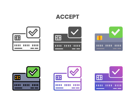 Credit Card Accept icon set style ouline, glyph, flat color and gradient. Vector Illustration for Graphic Design Element. Isolated on white backgroundのイラスト素材