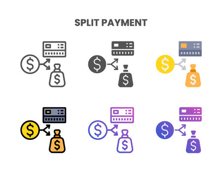 Credit Card Split Payment icon set style ouline, glyph, flat color and gradient. Vector Illustration for Graphic Design Element. Isolated on white backgroundのイラスト素材