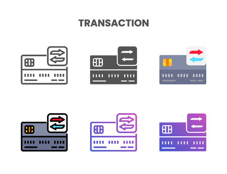 Credit Card Transaction icon set style ouline, glyph, flat color and gradient. Vector Illustration for Graphic Design Element. Isolated on white backgroundのイラスト素材