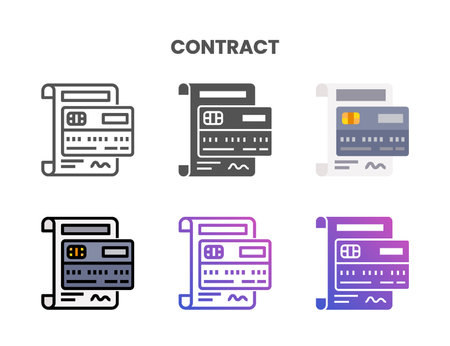 Credit Card Contract icon set style ouline, glyph, flat color and gradient. Vector Illustration for Graphic Design Element. Isolated on white backgroundのイラスト素材