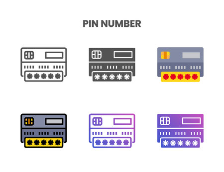 Credit Card Pin Number icon set style ouline, glyph, flat color and gradient. Vector Illustration for Graphic Design Element. Isolated on white backgroundのイラスト素材