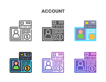 Credit Card Account icon set style ouline, glyph, flat color and gradient. Vector Illustration for Graphic Design Element. Isolated on white backgroundのイラスト素材