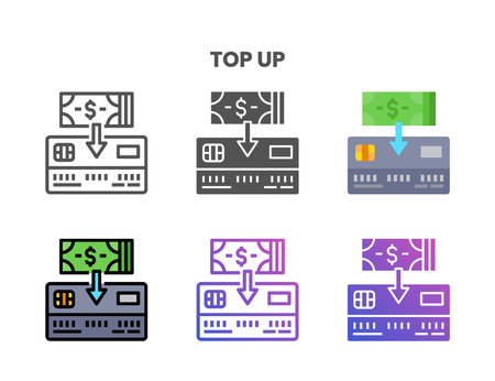 Credit Card Deposit icon set style ouline, glyph, flat color and gradient. Vector Illustration for Graphic Design Element. Isolated on white backgroundのイラスト素材