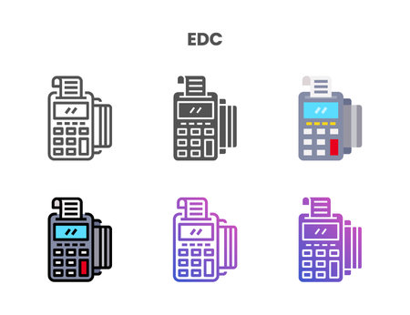 Credit Card EDC icon set style ouline, glyph, flat color and gradient. Vector Illustration for Graphic Design Element. Isolated on white backgroundのイラスト素材