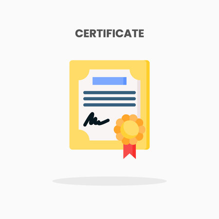 Certificate icon flat. Vector illustration on white background. Can used for web, app, digital product, presentation, UI and many more.のイラスト素材