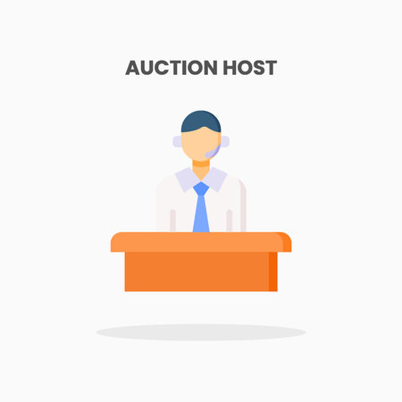 Auction Host icon flat. Vector illustration on white background. Can used for web, app, digital product, presentation, UI and many more.のイラスト素材
