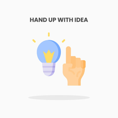 Hand Up With Idea icon flat. Vector illustration on white background. Can used for web, app, digital product, presentation, UI and many more.のイラスト素材