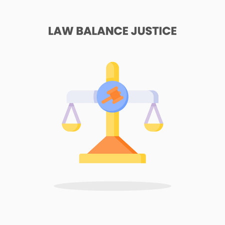 Law Balance Justice icon flat. Vector illustration on white background. Can used for web, app, digital product, presentation, UI and many more.のイラスト素材
