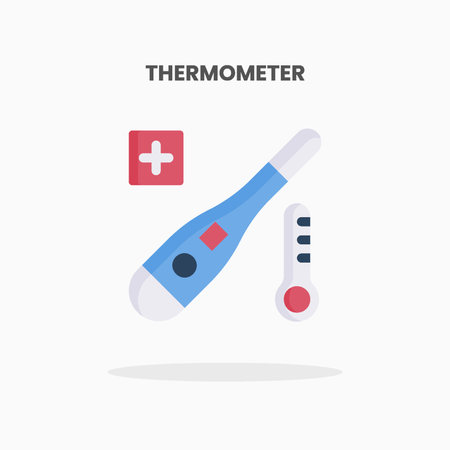Thermometer icon flat. Vector illustration on white background. Can used for web, app, digital product, presentation, UI and many more.のイラスト素材