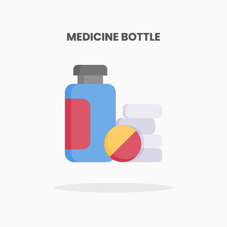 Medicine bottle icon flat. Vector illustration on white background. Can used for web, app, digital product, presentation, UI and many more.のイラスト素材