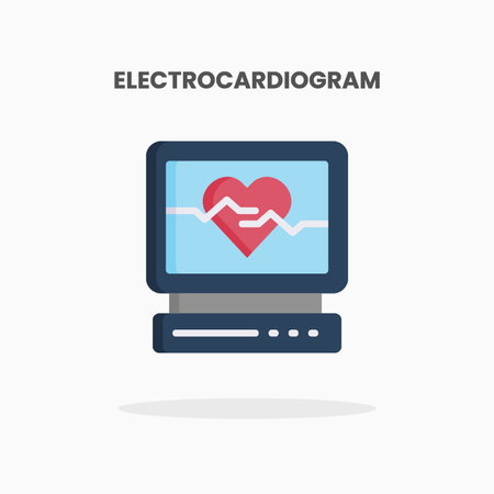Electrocardiogram icon flat. Vector illustration on white background. Can used for web, app, digital product, presentation, UI and many more.のイラスト素材