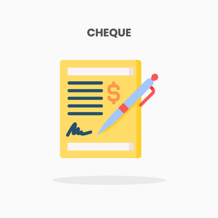 Cheque icon flat. Vector illustration on white background. Can used for web, app, digital product, presentation, UI and many more.のイラスト素材