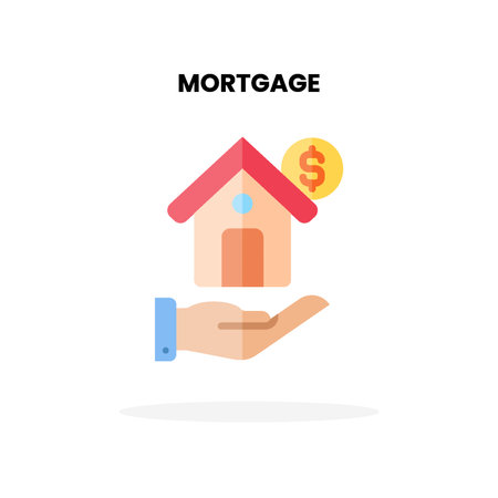 Mortgage flat icon. Vector illustration on white background. Can used for digital product, presentation, UI and many more.のイラスト素材