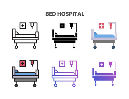 Bed Hospital icons vector illustration set line, flat, glyph, line color gradient. Great for web, app, presentation and more.のイラスト素材