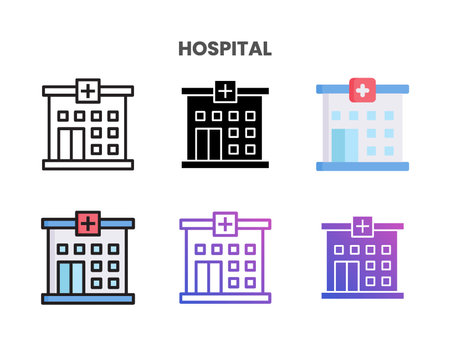 Hospital icons vector illustration set line, flat, glyph, line color gradient. Great for web, app, presentation and more.のイラスト素材