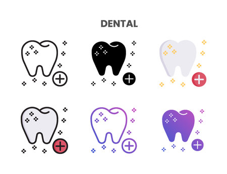 Dental icons vector illustration set line, flat, glyph, line color gradient. Great for web, app, presentation and more.のイラスト素材