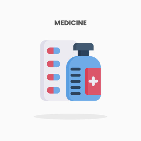 Medicine icon flat. Vector illustration on white background. Can used for web, app, digital product, presentation, UI and many more.のイラスト素材