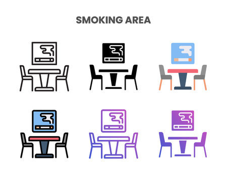 Smoking Area icons vector illustration set line, flat, glyph, outline color gradient. Great for web, app, presentation and more. Editable stroke and pixel perfect.のイラスト素材