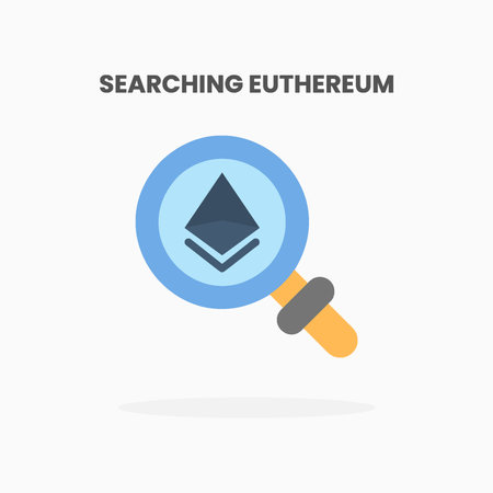 Searching ethereum icon flat. Vector illustration on white background. Can used for web, app, digital product, presentation, UI and many more.のイラスト素材