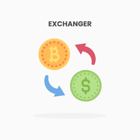Currency exchange bitcoin dollar icon flat. Vector illustration on white background. Can used for web, app, digital product, presentation, UI and many more.のイラスト素材