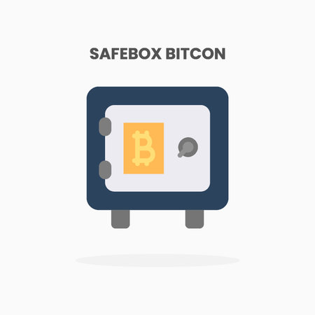 Safebox bitcon icon flat. Vector illustration on white background. Can used for web, app, digital product, presentation, UI and many more.のイラスト素材