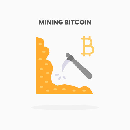 Mining bitcoin icon flat. Vector illustration on white background. Can used for web, app, digital product, presentation, UI and many more.のイラスト素材
