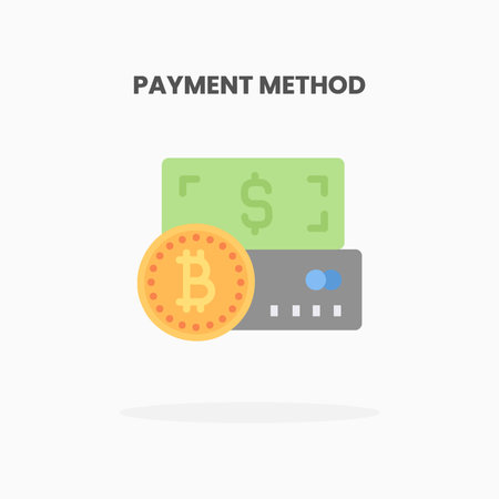 Payment Method Bitcoin icon flat. Vector illustration on white background. Can used for web, app, digital product, presentation, UI and many more.のイラスト素材