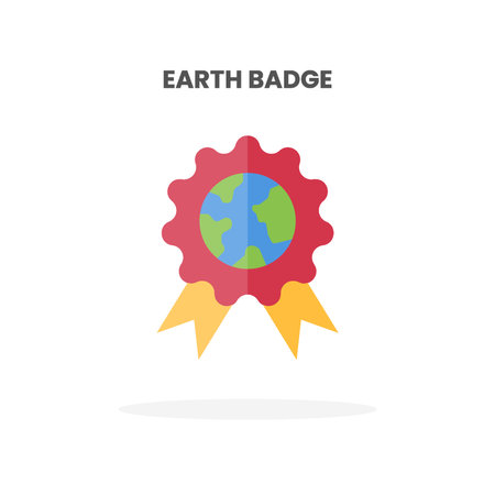 Earth Badge icon flat. Vector illustration on white background. Can used for web, app, digital product, presentation, UI and many more.のイラスト素材