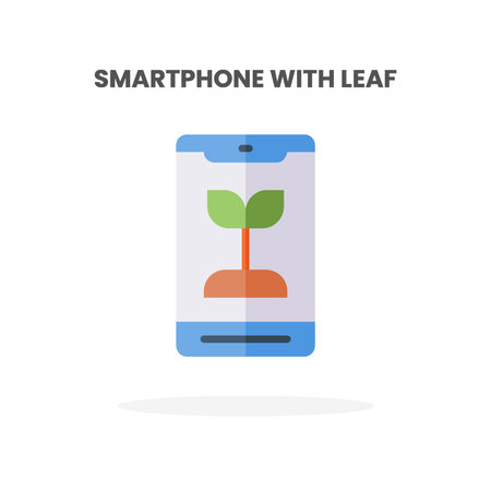 Smartphone with leaf icon flat. Vector illustration on white background. Can used for web, app, digital product, presentation, UI and many more.のイラスト素材