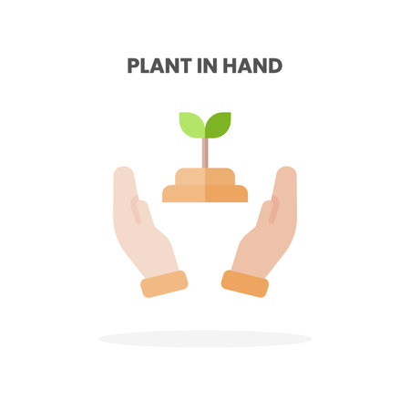 Plant in hand icon flat. Vector illustration on white background. Can used for web, app, digital product, presentation, UI and many more.のイラスト素材