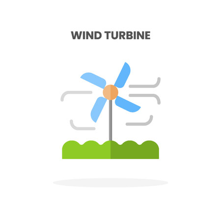 Wind Turbine icon flat. Vector illustration on white background. Can used for web, app, digital product, presentation, UI and many more.のイラスト素材