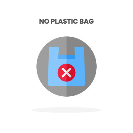 No Plastic Bag icon flat. Vector illustration on white background. Can used for web, app, digital product, presentation, UI and many more.のイラスト素材